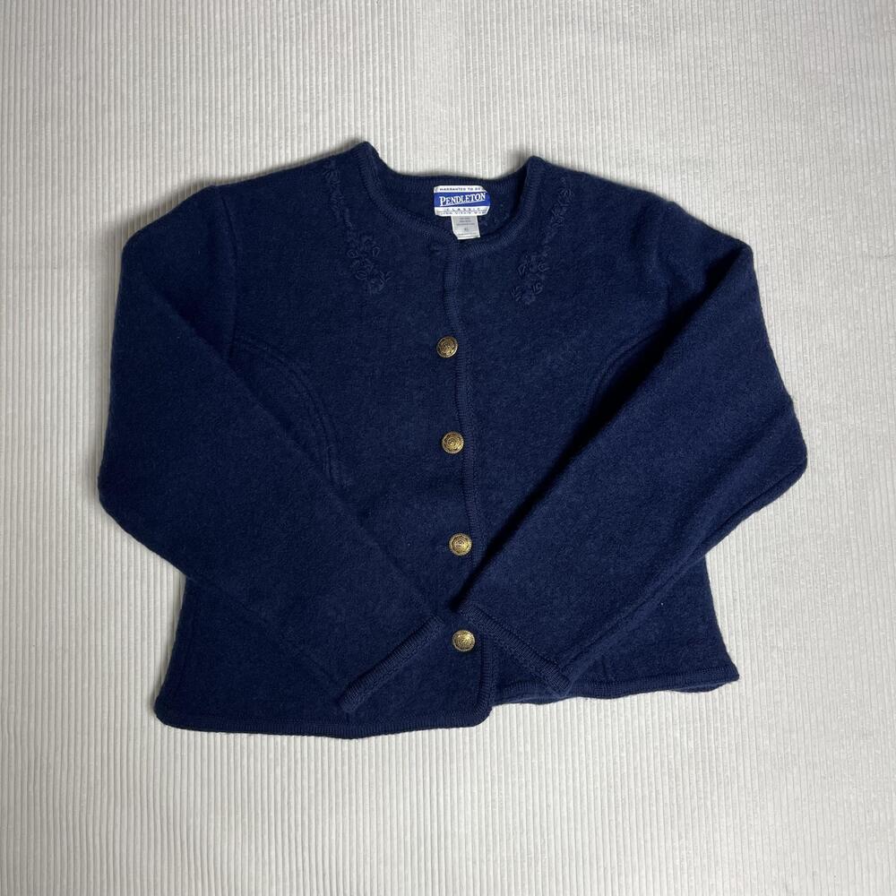 Vintage Pendleton Sweater Womens XL Blue Wool Button Front Cardigan Embroidered